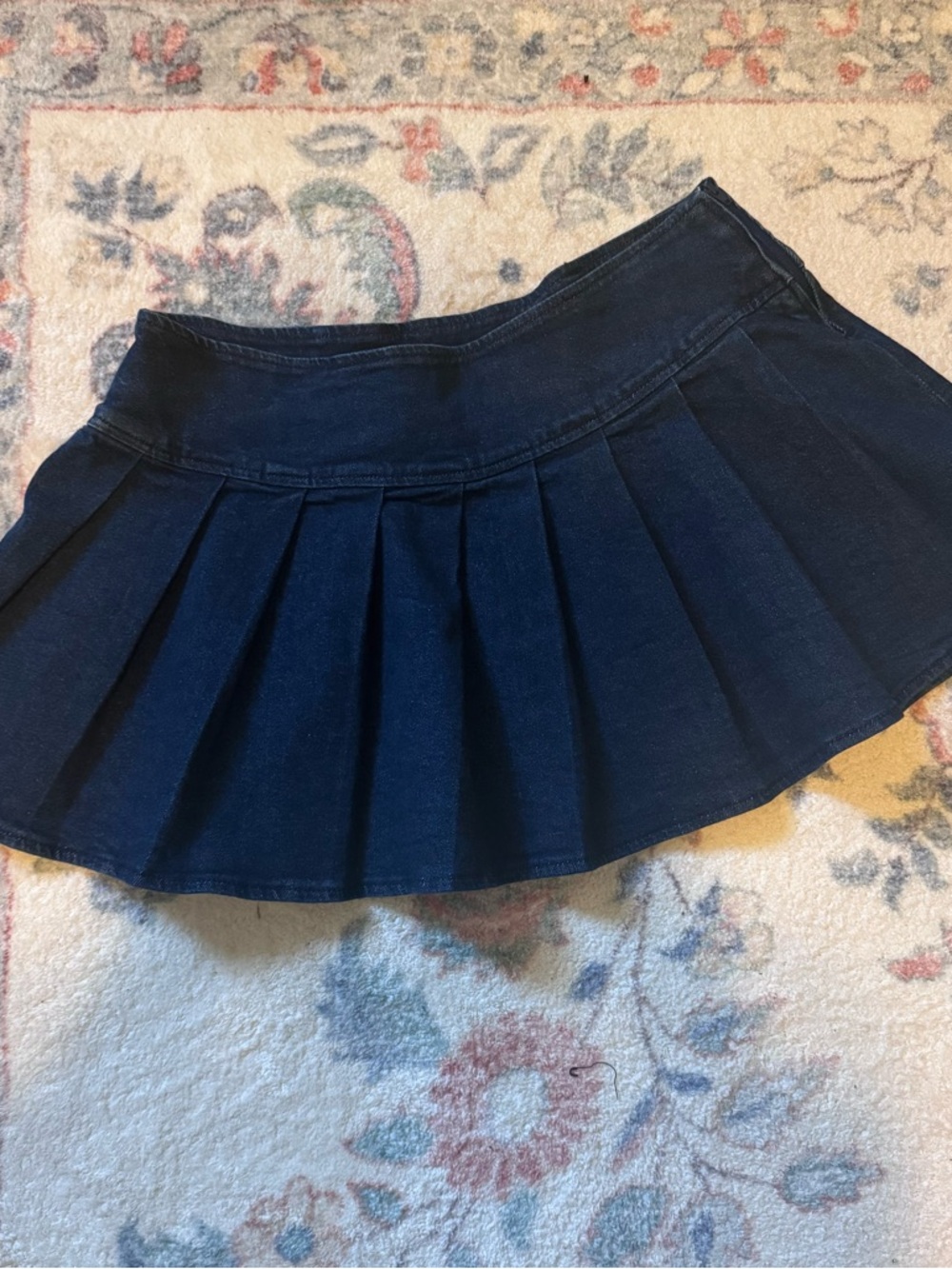 VINTAGE Cotton Women’s Pleated Dark Blue Denim Mini Skirt